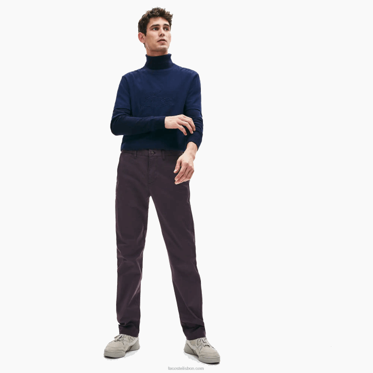 homens Lacoste azul marinho 166 calças chino de algodão elástico 08D01656