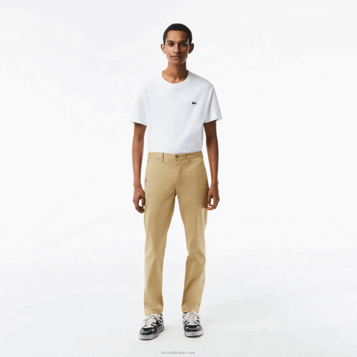 homens Lacoste bege cb8 chino de algodão elástico slim fit 08D0499