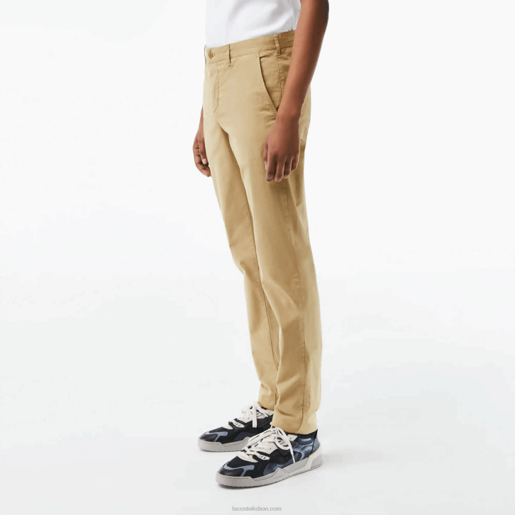 homens Lacoste bege cb8 chino de algodão elástico slim fit 08D0499