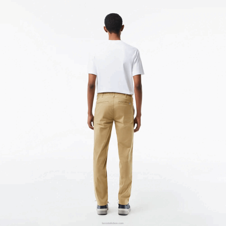 homens Lacoste bege cb8 chino de algodão elástico slim fit 08D0499