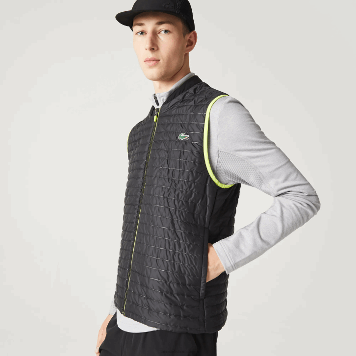 homens Lacoste amarelo preto g65 colete reversível acolchoado esportivo 08D0385
