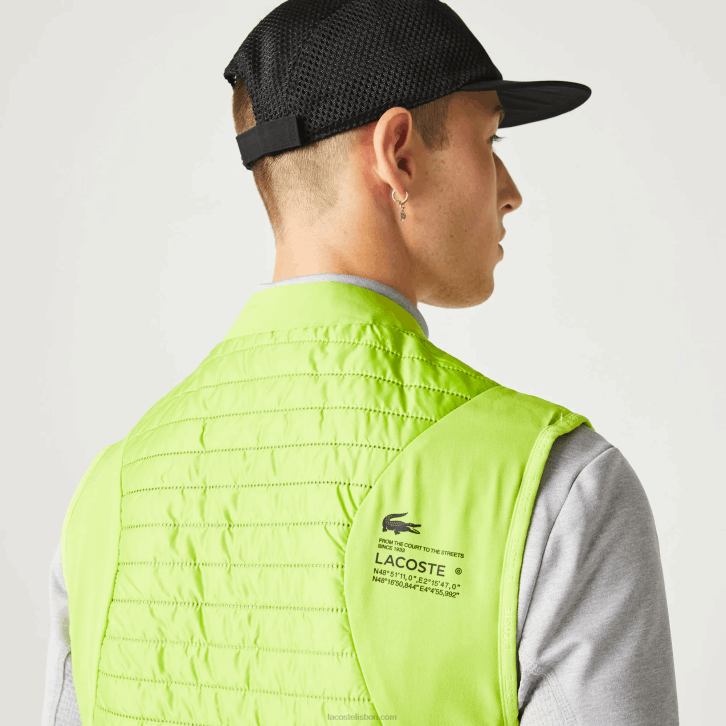 homens Lacoste amarelo preto g65 colete reversível acolchoado esportivo 08D0385