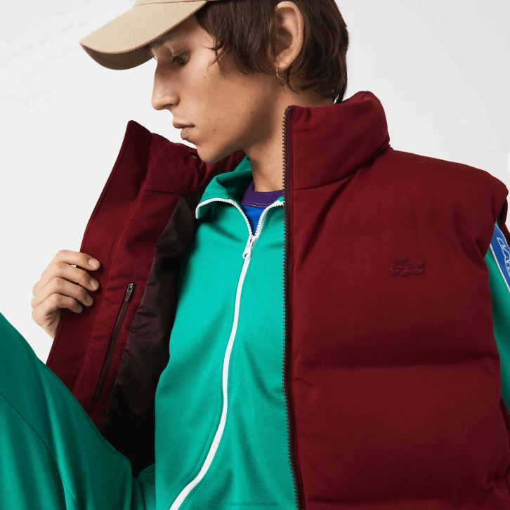 homens Lacoste bordeaux zs1 colete de capuz dobrável 08D01258