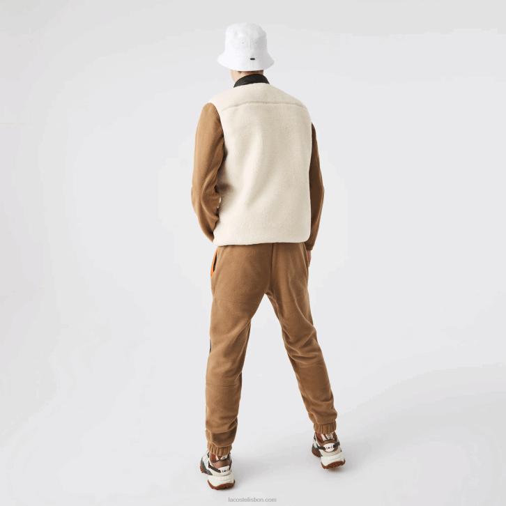 homens Lacoste branco caqui verde u9n colete de lã sherpa 08D01263