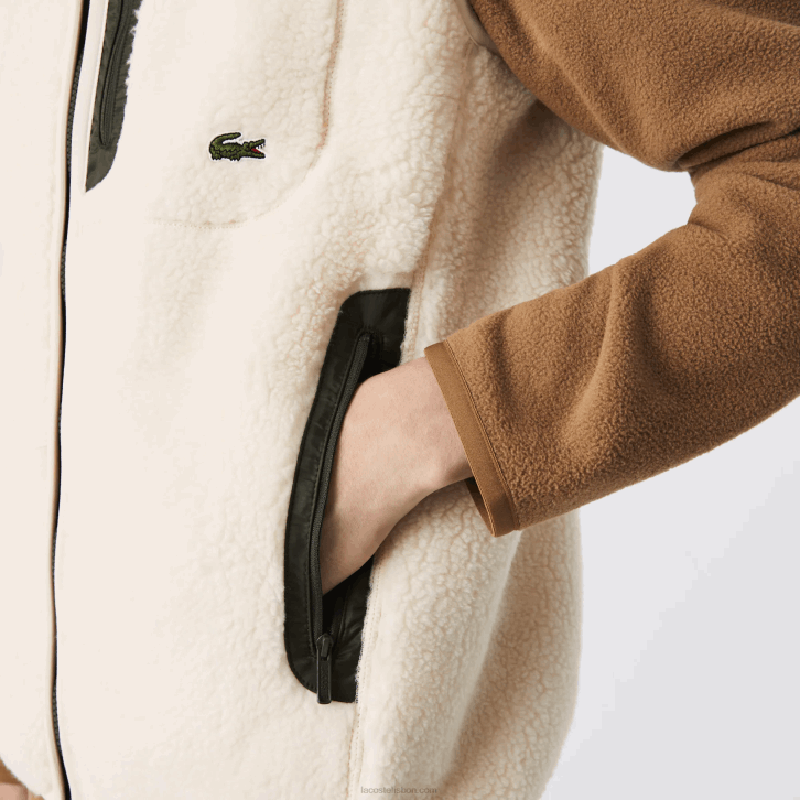 homens Lacoste branco caqui verde u9n colete de lã sherpa 08D01263