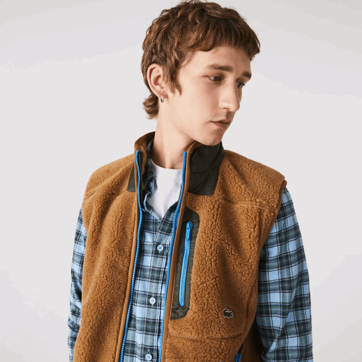 homens Lacoste marrom caqui verde 89f colete de lã sherpa 08D01262