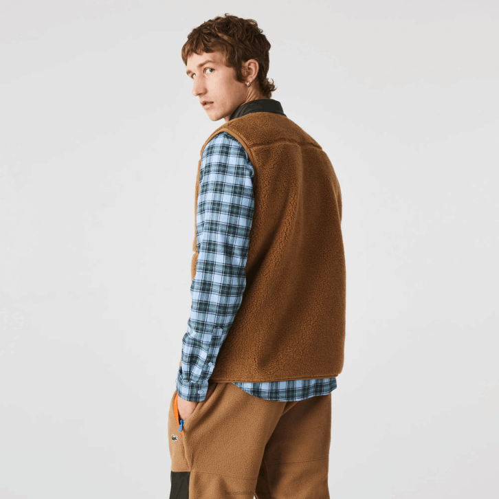 homens Lacoste marrom caqui verde 89f colete de lã sherpa 08D01262