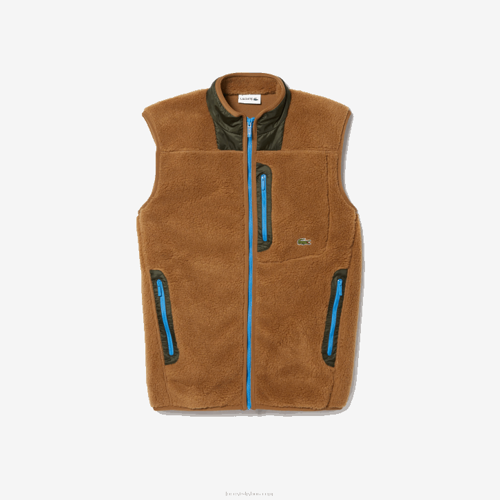 homens Lacoste marrom caqui verde 89f colete de lã sherpa 08D01262