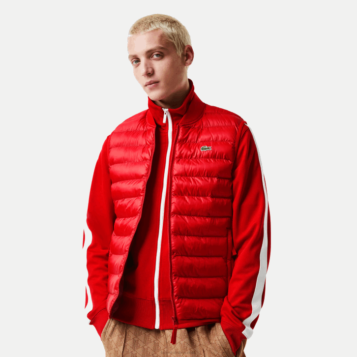 homens Lacoste vermelho 240 colete repelente de água acolchoado 08D01250