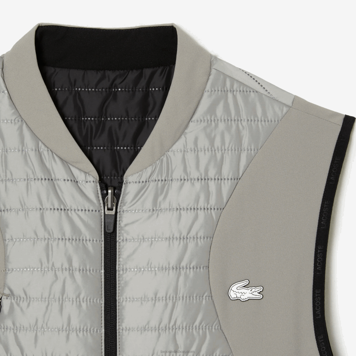 homens Lacoste wix preto cinza colete reversível acolchoado esportivo 08D0384