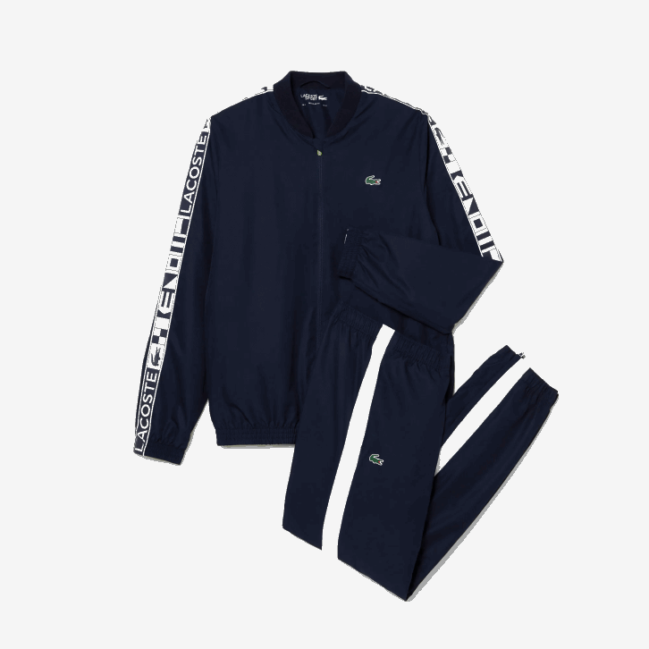 homens Lacoste azul marinho 423 agasalho de tênis estampado esportivo 08D01172