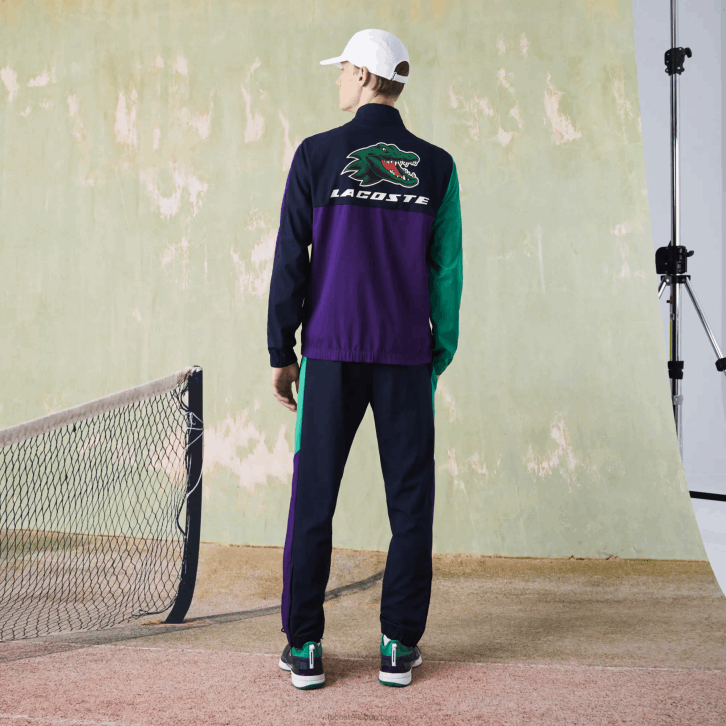 homens Lacoste azul marinho verde roxo branco xsb agasalho de tênis esportivo com estampa de crocodilo 08D01145