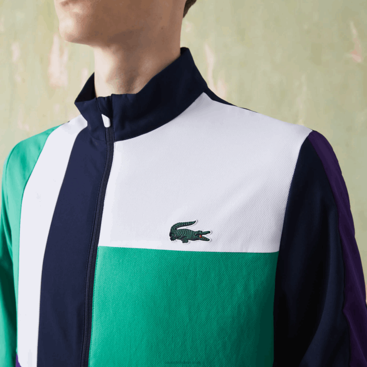 homens Lacoste azul marinho verde roxo branco xsb agasalho de tênis esportivo com estampa de crocodilo 08D01145