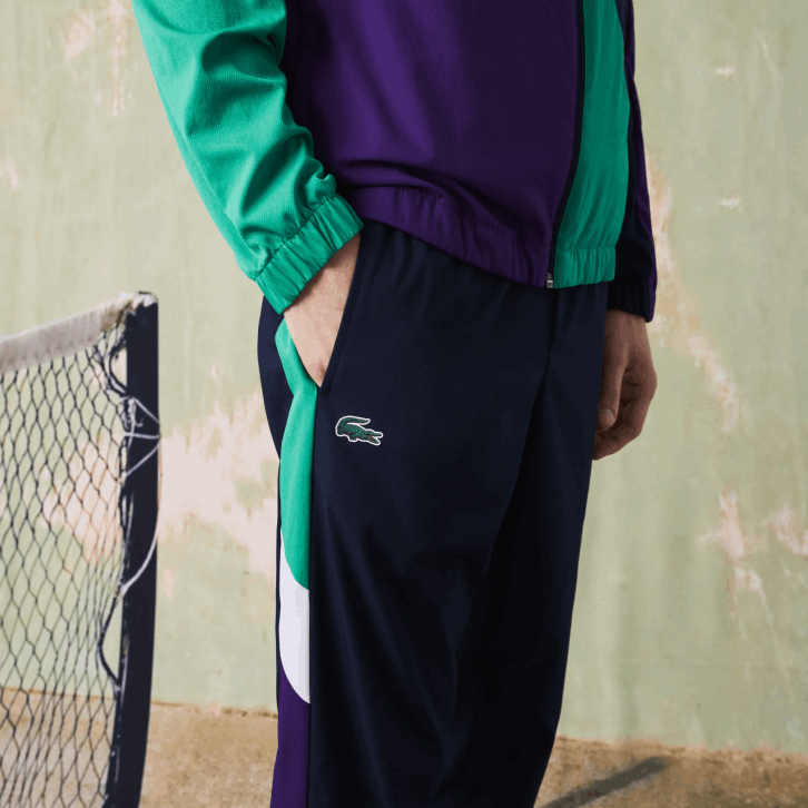 homens Lacoste azul marinho verde roxo branco xsb agasalho de tênis esportivo com estampa de crocodilo 08D01145