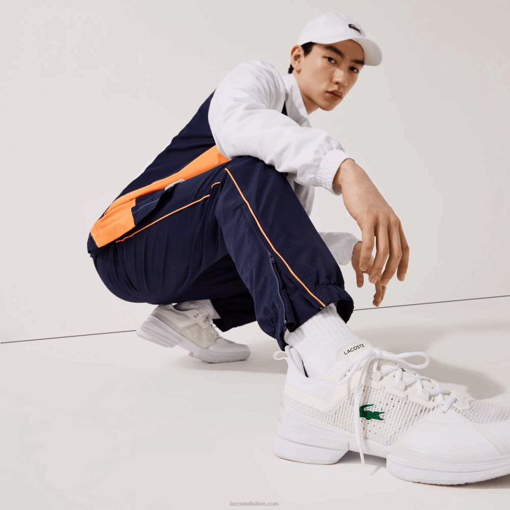 homens Lacoste branco laranja azul marinho 8ty agasalho colorblock de marca esportiva 08D01156