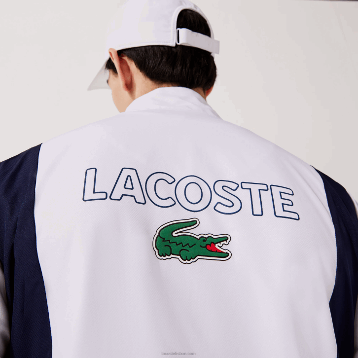 homens Lacoste branco laranja azul marinho 8ty agasalho colorblock de marca esportiva 08D01156