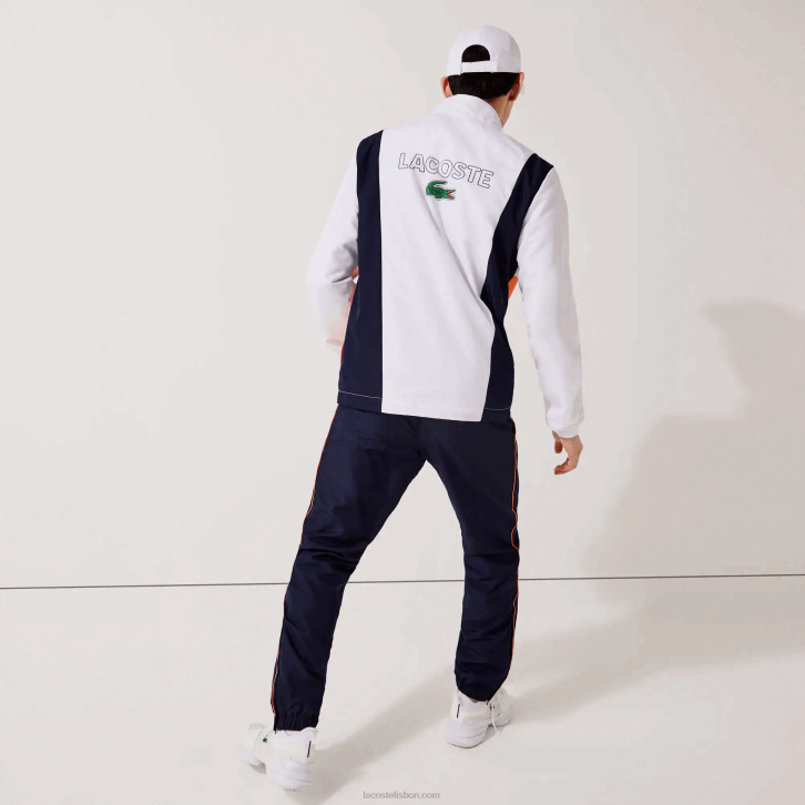 homens Lacoste branco laranja azul marinho 8ty agasalho colorblock de marca esportiva 08D01156