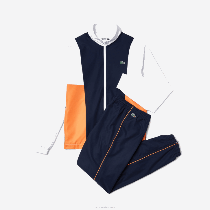 homens Lacoste branco laranja azul marinho 8ty agasalho colorblock de marca esportiva 08D01156
