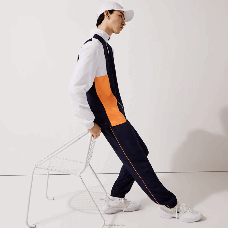 homens Lacoste branco laranja azul marinho 8ty agasalho colorblock de marca esportiva 08D01156