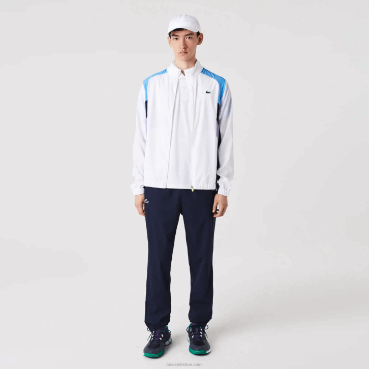 homens Lacoste branco roxo azul marinho y03 agasalho esportivo color block para tênis 08D0996
