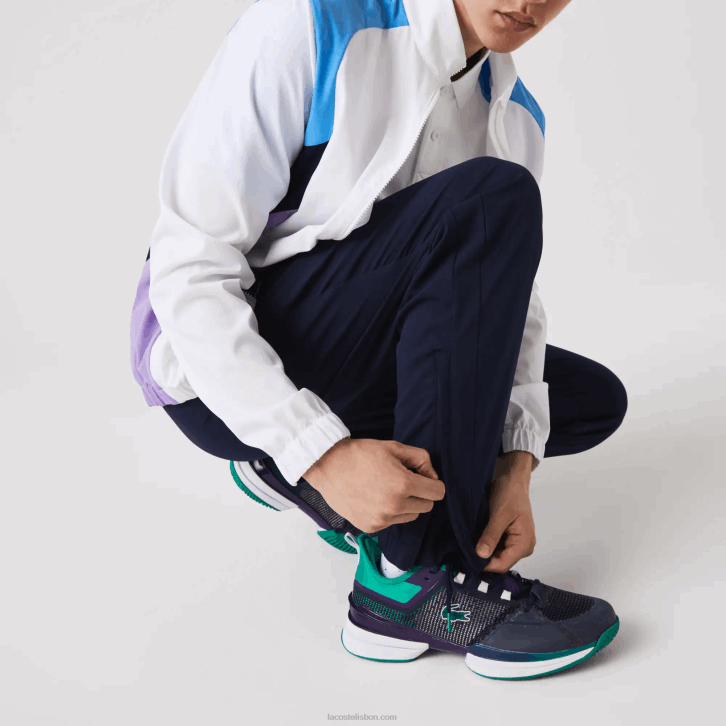 homens Lacoste branco roxo azul marinho y03 agasalho esportivo color block para tênis 08D0996