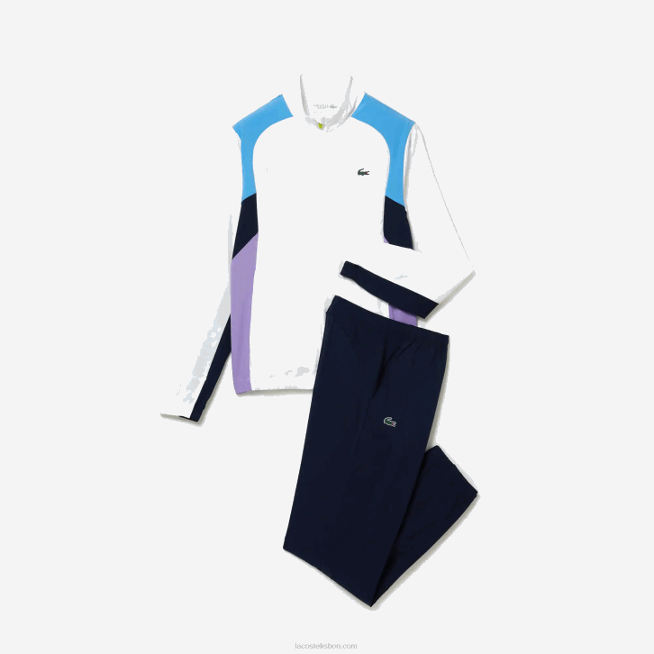homens Lacoste branco roxo azul marinho y03 agasalho esportivo color block para tênis 08D0996