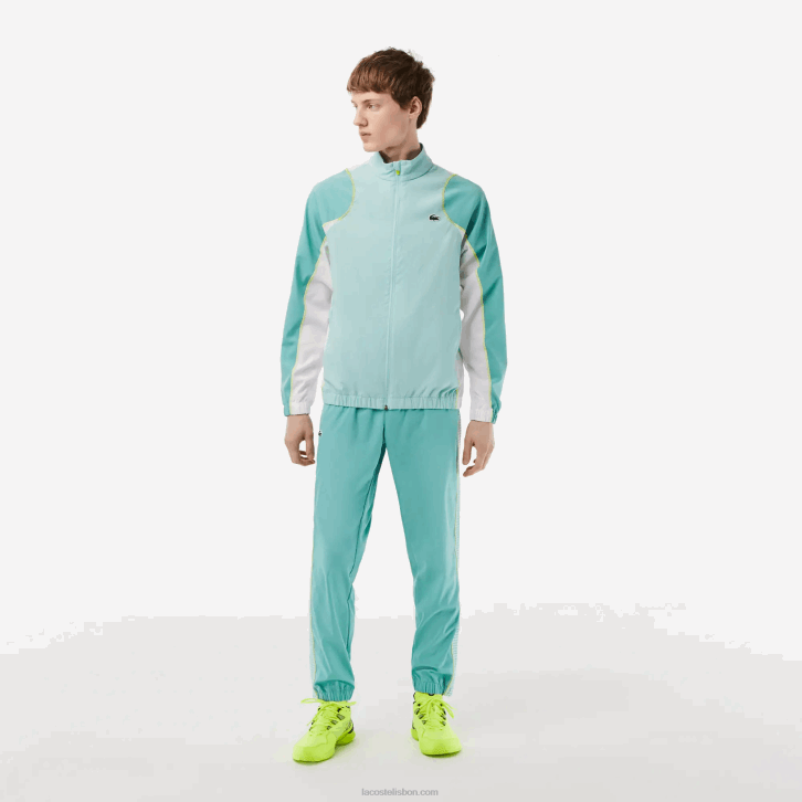 homens Lacoste verde claro branco amarelo xia conjunto jogger gola alta tênis 08D027