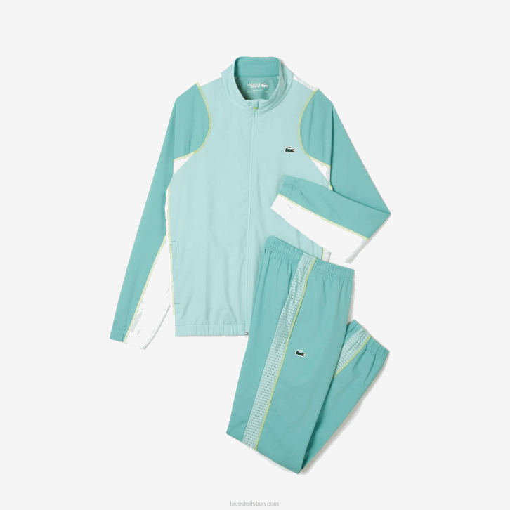 homens Lacoste verde claro branco amarelo xia conjunto jogger gola alta tênis 08D027