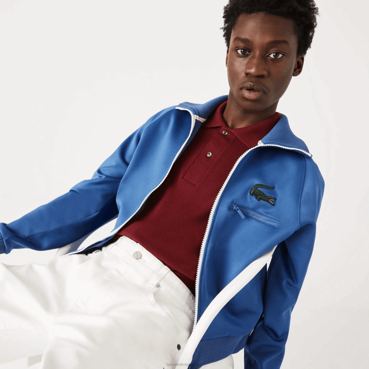 homens Lacoste azul hn8 Jaqueta crocodilo gola alta com zíper 08D01203