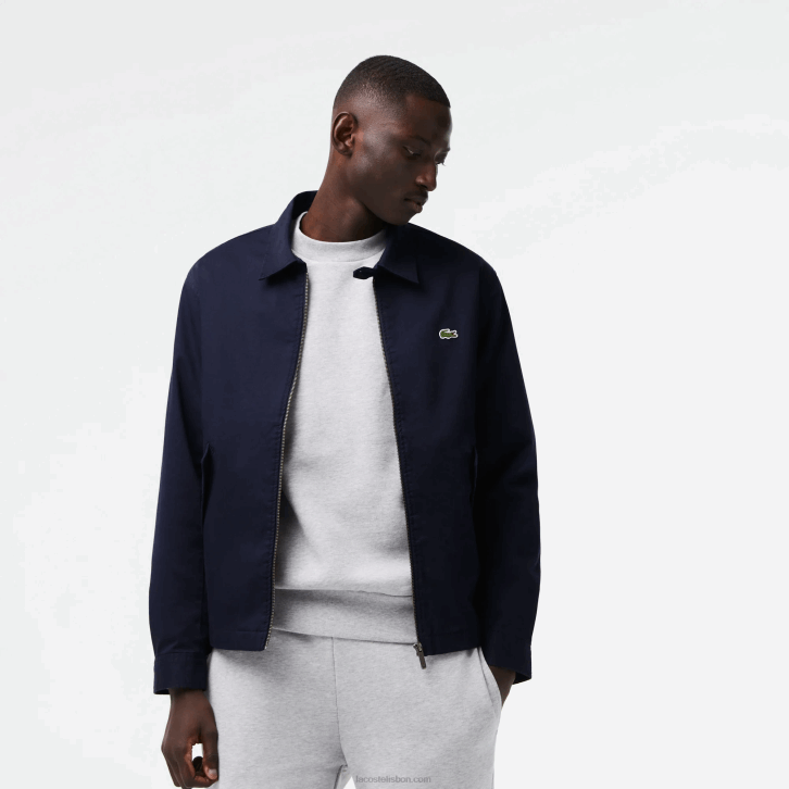 homens Lacoste azul marinho 166 jaqueta curta de gabardine de algodão orgânico com zíper 08D0407