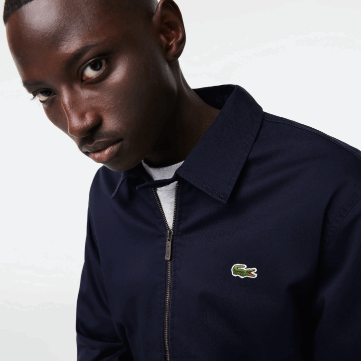 homens Lacoste azul marinho 166 jaqueta curta de gabardine de algodão orgânico com zíper 08D0407