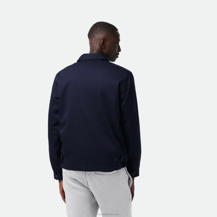 homens Lacoste azul marinho 166 jaqueta curta de gabardine de algodão orgânico com zíper 08D0407