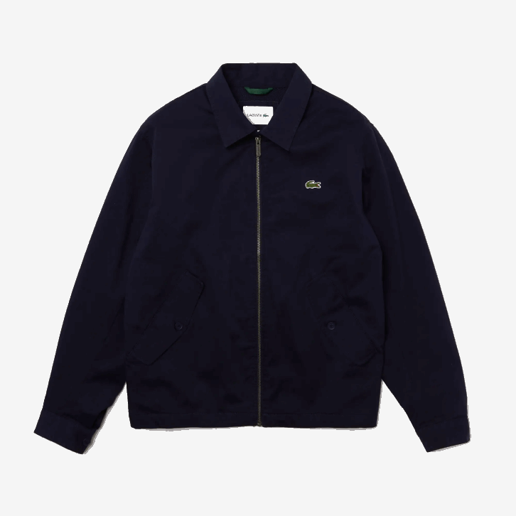 homens Lacoste azul marinho 166 jaqueta curta de gabardine de algodão orgânico com zíper 08D0407