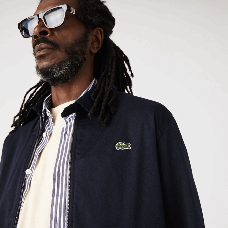 homens Lacoste azul marinho 166 jaqueta curta de gabardine de algodão orgânico com zíper 08D0407