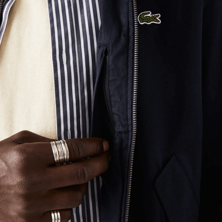 homens Lacoste azul marinho 166 jaqueta curta de gabardine de algodão orgânico com zíper 08D0407