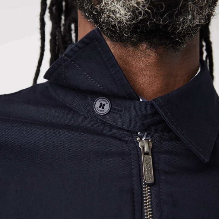 homens Lacoste azul marinho 166 jaqueta curta de gabardine de algodão orgânico com zíper 08D0407