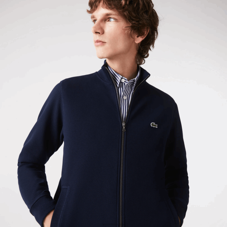 homens Lacoste azul marinho 166 jaqueta de lã piquê com gola alta com zíper 08D01035