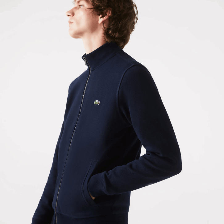 homens Lacoste azul marinho 166 jaqueta de lã piquê com gola alta com zíper 08D01035
