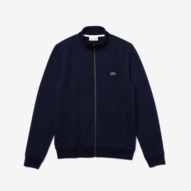 homens Lacoste azul marinho 166 jaqueta de lã piquê com gola alta com zíper 08D01035