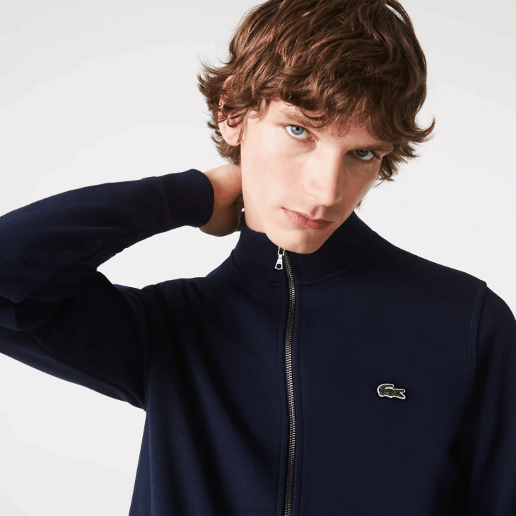 homens Lacoste azul marinho 166 jaqueta de lã piquê com gola alta com zíper 08D01035