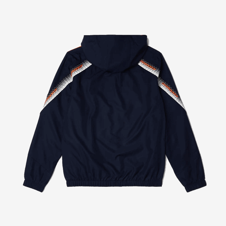 homens Lacoste azul marinho laranja branco ag4 jaqueta de tênis com capuz de poliéster reciclado 08D0379