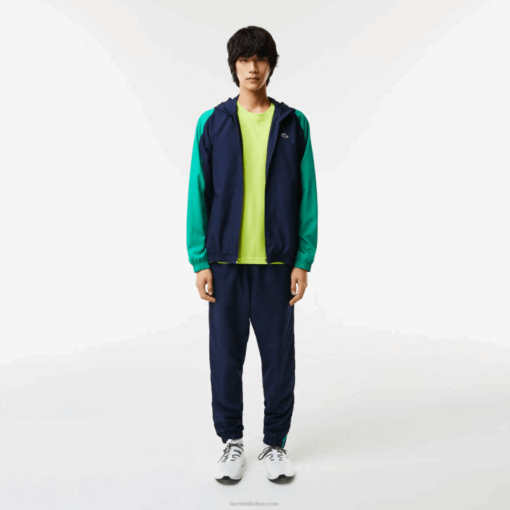 homens Lacoste azul marinho verde x1e jaqueta de tênis color block esportiva 08D01275
