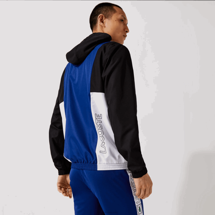 homens Lacoste azul preto branco alv jaqueta esporte colorblock light com zíper 08D01322