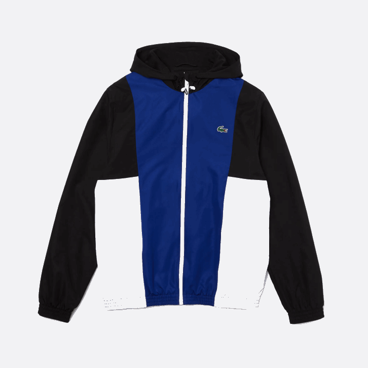 homens Lacoste azul preto branco alv jaqueta esporte colorblock light com zíper 08D01322