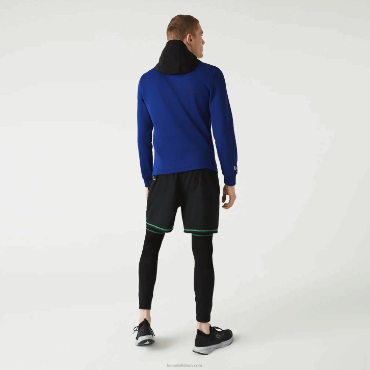 homens Lacoste azul preto branco pw jaqueta pulôver esportiva de nylon com capuz contrastante 08D01193
