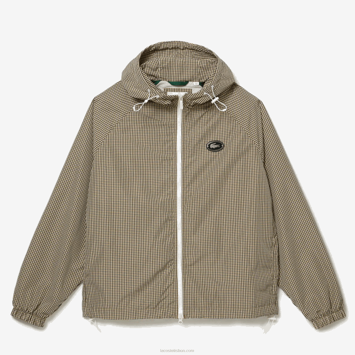homens Lacoste bege marinho branco verde caqui 87e jaqueta de sarja xadrez com capuz 08D01232