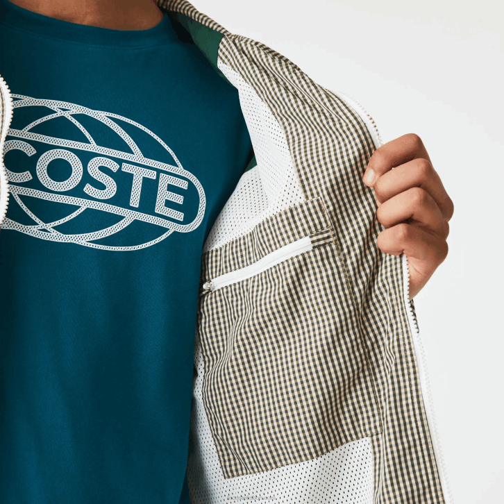homens Lacoste bege marinho branco verde caqui 87e jaqueta de sarja xadrez com capuz 08D01232