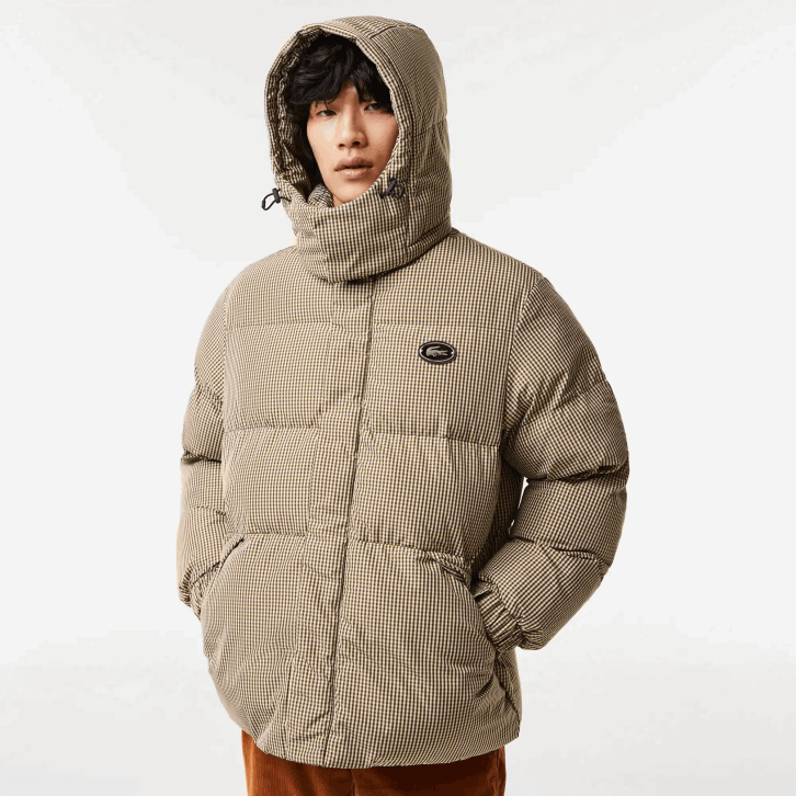 homens Lacoste bege marinho verde caqui 87e Jaqueta acolchoada de sarja com estampa xadrez 08D0399