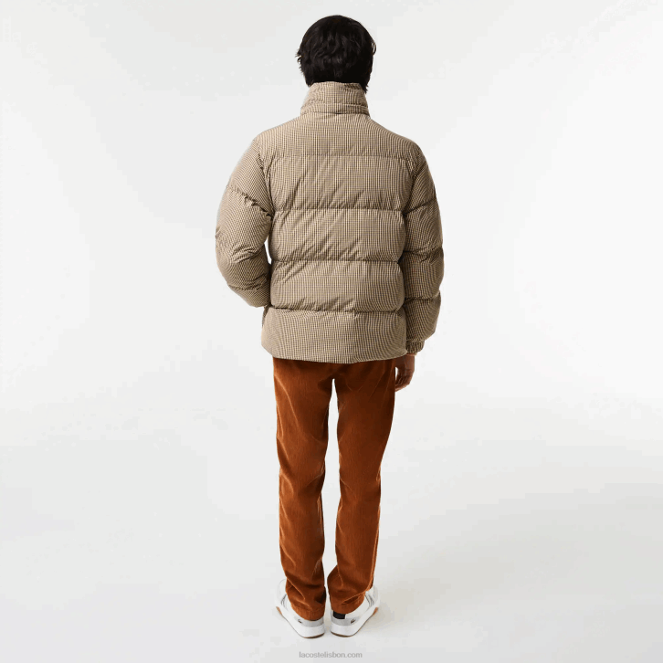homens Lacoste bege marinho verde caqui 87e Jaqueta acolchoada de sarja com estampa xadrez 08D0399