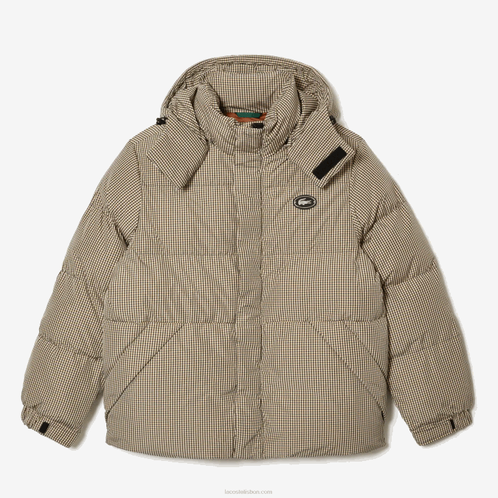 homens Lacoste bege marinho verde caqui 87e Jaqueta acolchoada de sarja com estampa xadrez 08D0399